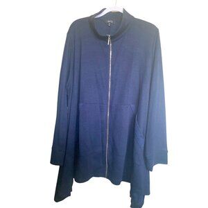 COMFY USA Navy Asymmetrical Hem Lightweight Full Zip Swing Jacket Lagenlook 2X